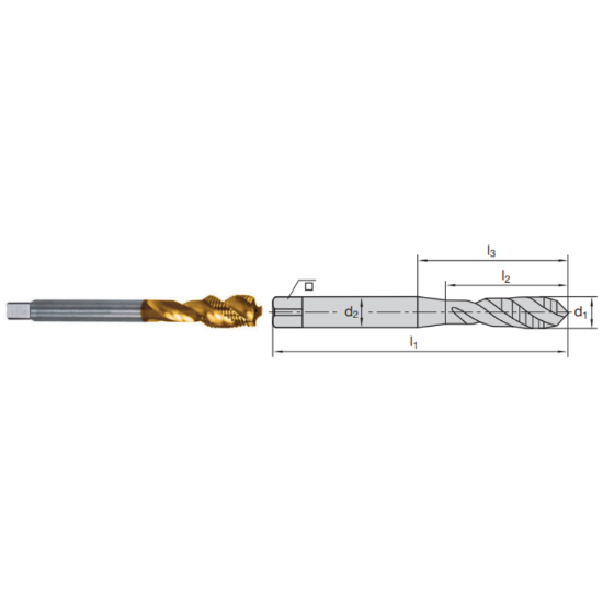 Picture of LMT FETTE 1401149 3/4-16.00TPI Cut Spiral Flute Bottoming 1.5P-2.5P HSSE-Powder Metal TiCN +