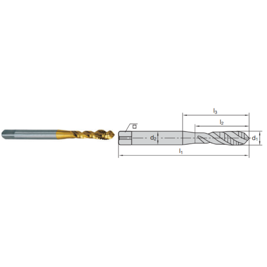 Picture of LMT FETTE 1400941 M5-0.80MM Cut Spiral Flute Bottoming 1.5P-2.5P HSSE-Powder Metal TiCN +