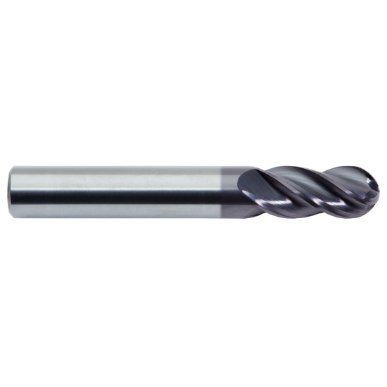 Picture of ICE-ECO-05-4-3-1-BN-RND-TiALN-R DIA 1/2 SH 0.50 LOC 1.00 OAL 3.00 End Mill Standard Flute Standard Helix Carbide TiAlN Single End Ball Nose Blue
