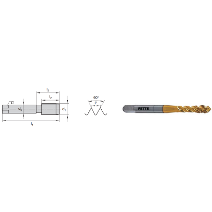 Picture of LMT FETTE 1401452 5/16-24.00TPI Cut Spiral Flute Mod Bottom 2.0P-3.0P HSSE-Powder Metal TiCN +