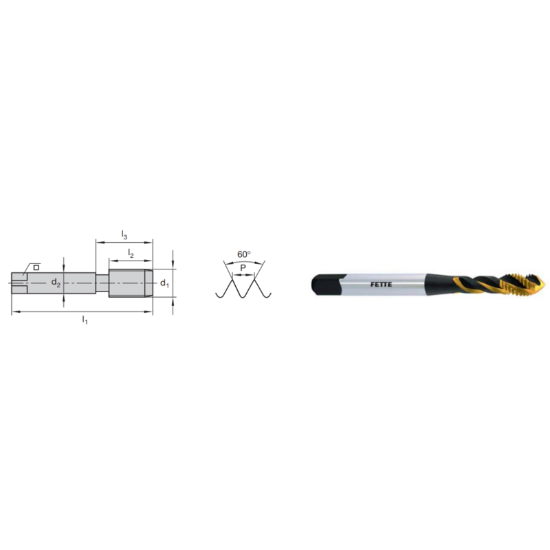 Picture of LMT FETTE 1402546 M24-3.00MM Cut Spiral Flute Mod Bottom 2.0P-3.0P HSSE-Powder Metal TiCN +