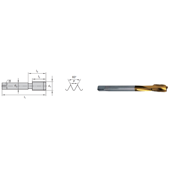 Picture of LMT FETTE 9116563 3/4-10.00TPI Cut Spiral Flute Mod Bottom 2.0P-3.0P HSSE-Powder Metal TiCN +