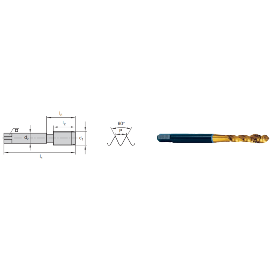 Picture of LMT FETTE 9117736 No.10-24.00TPI Cut Spiral Flute Mod Bottom 2.0P-3.0P HSSE-Powder Metal TiCN +