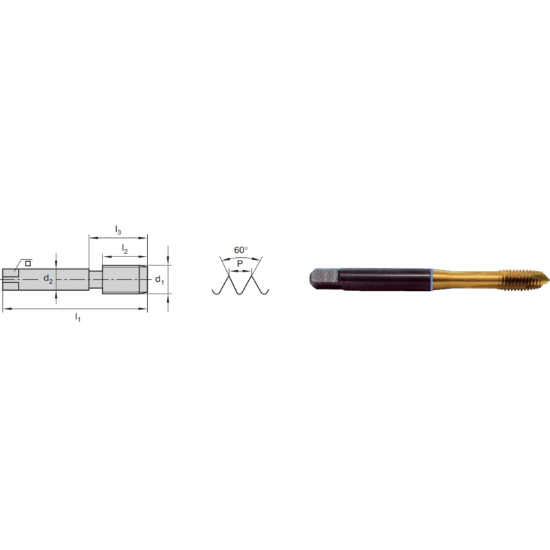 Picture of LMT FETTE 9117775 No.8-36.00TPI Cut Spiral Flute Mod Bottom 2.0P-3.0P HSSE-Powder Metal TiCN +