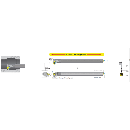 Picture of DORIAN E16M-M-SDNCR-07 Boring Bar 55.0° Carbide Round With One Flat 0.629 Shank 6.250 OAL