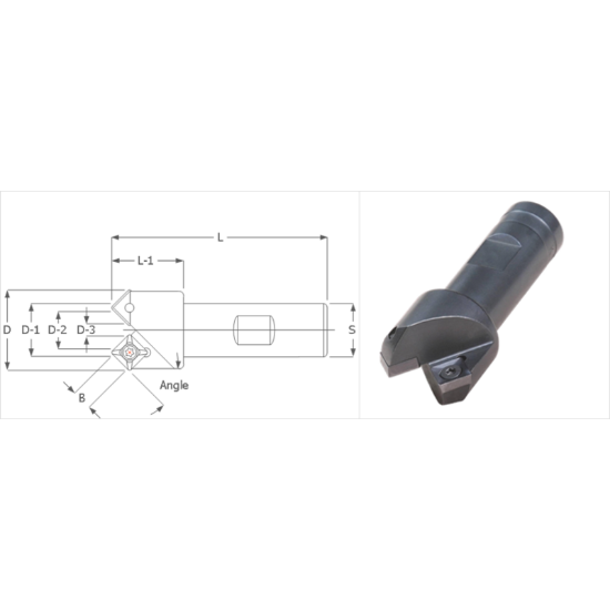 Picture of K-Tool OD-1245 Square 45.0°, Chamfer Mill End Mill Weldon 1.0000 Positive 2.1870 55.55MM Cutter Dia