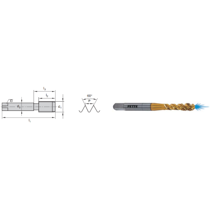 Picture of LMT FETTE 1401436 3/4-16.00TPI Cut Spiral Flute Mod Bottom 2.0P-3.0P HSSE-Powder Metal TiCN +