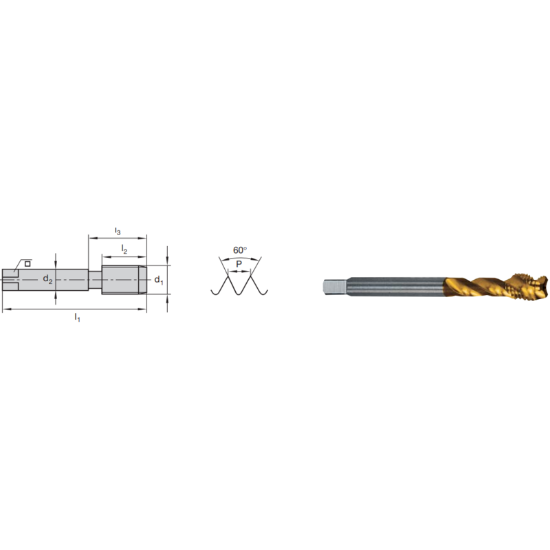 Picture of LMT FETTE 9116572 7/16-20.00TPI Cut Spiral Flute Mod Bottom 2.0P-3.0P HSSE-Powder Metal TiCN +