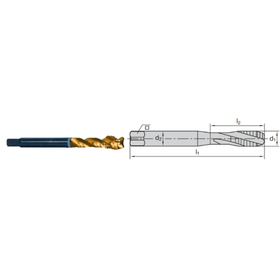 Picture of LMT FETTE 1390186 M8-1.25MM Cut Spiral Flute Mod Bottom 2.0P-3.0P HSSE-Powder Metal TiCN +