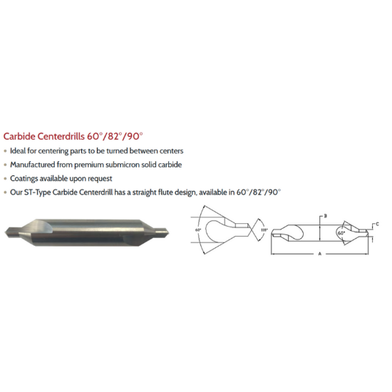 Picture of LINK CB-AP-098 7-60 Type DED Carbide Center Drill ALCRN Coated