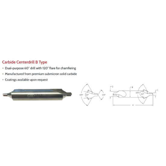 Picture of LINK CB-TL-143 17B Type DED Carbide Center Drill TIALN Coated