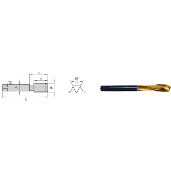 Picture of LMT FETTE 1390208 M8-1.25MM Cut Spiral Flute Mod Bottom 2.0P-3.0P HSSE-Powder Metal TiCN +