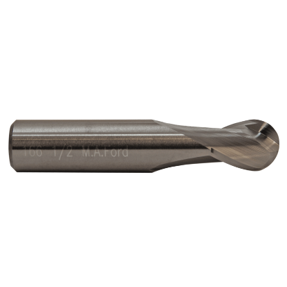 Picture of M.A. FORD 16637500T DIA 3/8 SH 0.3750 LOC 0.6250 OAL 2.00 End Mill Standard Flute Standard Helix Carbide TiN Single End Ball Nose TuffCut® GP