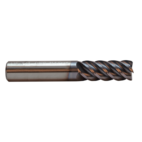 Picture of M.A. FORD 17537500AW DIA 3/8 SH 0.3750 LOC 0.50 OAL 2.00 End Mill Standard Flute High Helix Carbide AlTiN Single End Corner Radius 0.0200 0.51MM TuffCut® GP