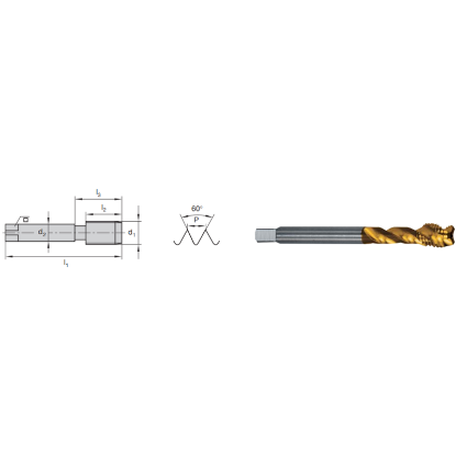 Picture of LMT FETTE 1400139 M20-2.50MM Cut Spiral Flute Mod Bottom 2.0P-3.0P HSSE-Powder Metal TiCN +