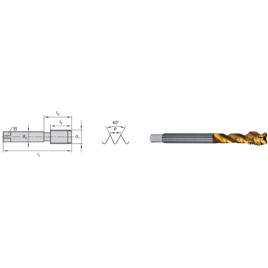 Picture of LMT FETTE 1400139 M20-2.50MM Cut Spiral Flute Mod Bottom 2.0P-3.0P HSSE-Powder Metal TiCN +
