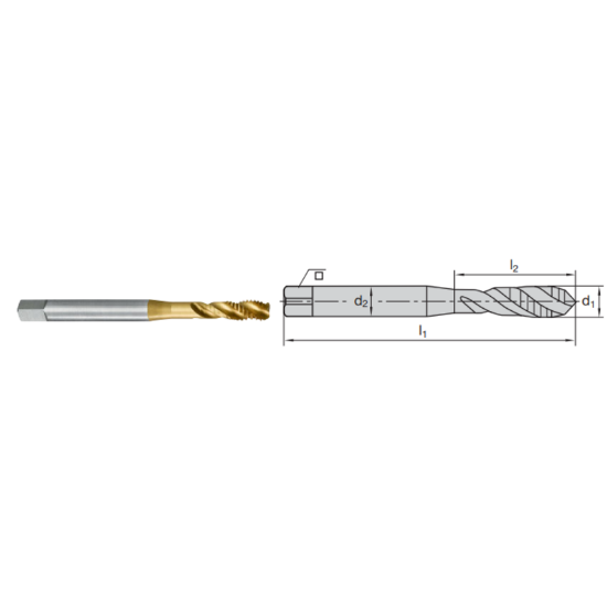 Picture of LMT FETTE 1401045 1-8.00TPI Cut Spiral Flute Bottoming 1.5P-2.5P HSSE-Powder Metal TiCN +