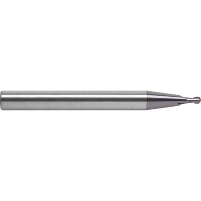 Picture of ROBBJACK MDM-201-01 DIA 1MM SH 0.2362 LOC 0.0394 OAL 2.4803 End Mill Standard Flute Standard Helix Carbide Uncoated Single End Ball Nose
