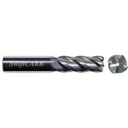 Picture of SWIFTCARB XD10004KK00LTCCM DIA 1 SH 1.00 LOC 4.1250 OAL 7.00 End Mill Standard Flute Variable Helix Carbide AlTiN Single End Corner Radius 0.0600 1.52MM