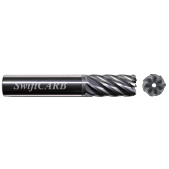 Picture of SWIFTCARB XT10007GS00ETCCM DIA 1 SH 1.00 LOC 2.50 OAL 5.00 End Mill Standard Flute Variable Helix Carbide AlTiN Single End Corner Radius 0.0600 1.52MM
