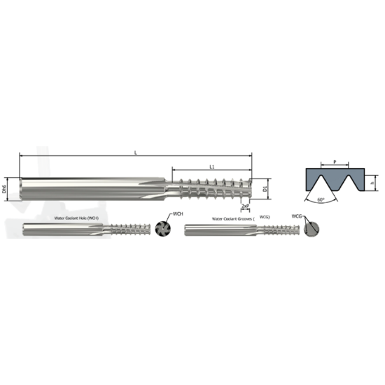 Picture of XACTFORM X8906 Carbide Thread Mill #10 24.00TPI Internal 0.136 Dia 1.960 OAL 3 Flute
