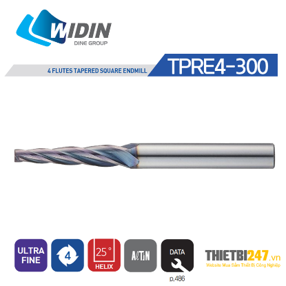 Picture of WIDIN TPRE4018-08-075 DIA 1.80MM SH 0.1575 LOC 0.3150 OAL 1.771 End Mill Taper Flute Carbide AlTiN Single End Square Sharp Z-CLASSIC