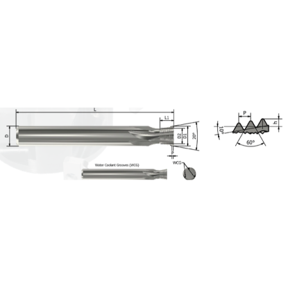 Picture of XACTFORM CSP44 Carbide Thread Mill Int / Ext 0.310 Dia 2.480 OAL 6 Flute