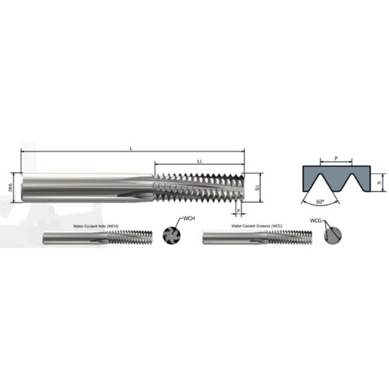 Picture of XACTFORM X8005 Carbide Thread Mill #10 32.00TPI Internal 0.146 Dia 1.970 OAL 3 Flute