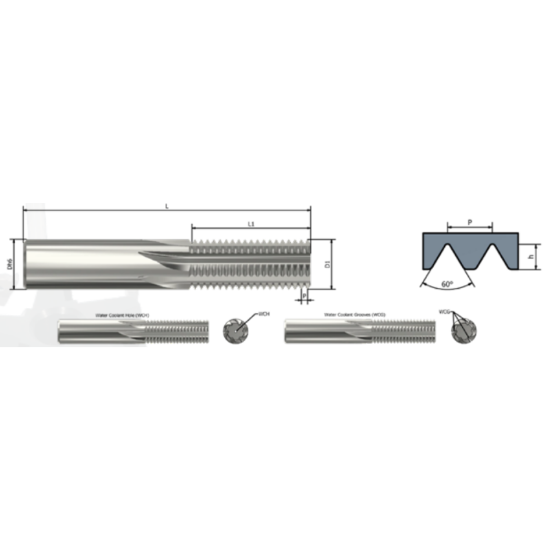 Picture of XACTFORM 70125 Carbide Thread Mill 9/11" 11.00TPI Int / Ext 0.370 Dia 2.840 OAL 5 Flute