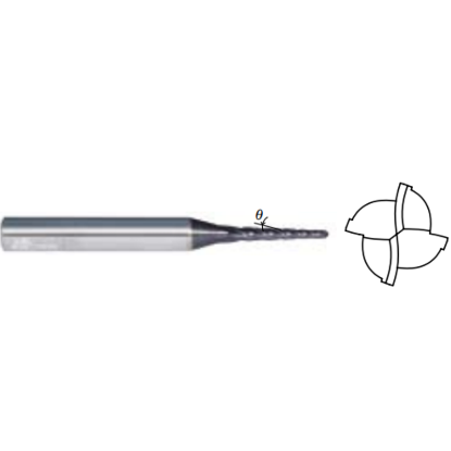 Picture of WIDIN TPRB624A-0070-05 DIA 0.07 SH 0.1875 LOC 0.9800 OAL 3.00 End Mill Taper Flute Carbide AlTiN Single End Ball Nose X-STAR