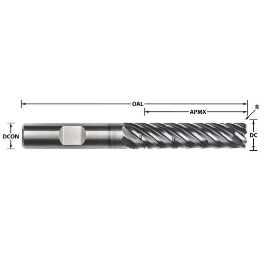 Picture of IMCO 63366 DIA 16MM SH 0.6299 LOC 2.5197 OAL 4.9213 End Mill Standard Flute Standard Helix Carbide AlCrN Single End Corner Radius 0.0394 1.00MM Pow-R-Path Mill