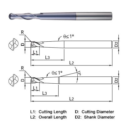 Picture of WIDIN DA552016 DIA 1/2 SH 0.6250 LOC 1.1875 OAL 7.7500 End Mill Standard Flute Standard Helix Carbide AlTiN Single End Ball Nose Z-CLASSIC