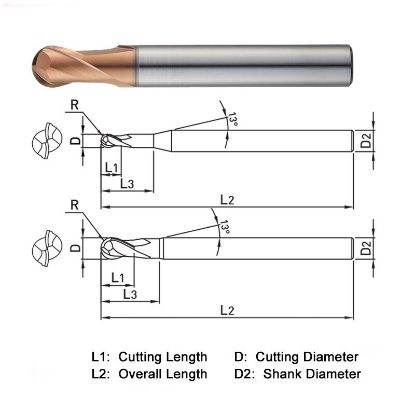Picture of WIDIN DB702101 DIA 10MM SH 0.3937 LOC 0.4331 OAL 3.9370 End Mill Standard Flute Standard Helix Carbide AlTiN Single End Ball Nose Z-STAR
