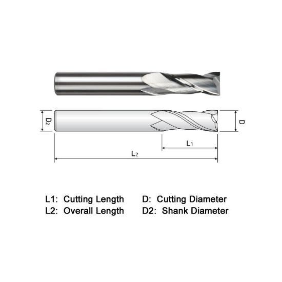Picture of WIDIN EA302008L DIA 1/8 SH 0.1250 LOC 0.7500 OAL 2.2500 End Mill Standard Flute Standard Helix Carbide Uncoated Single End Square Sharp General Purpose