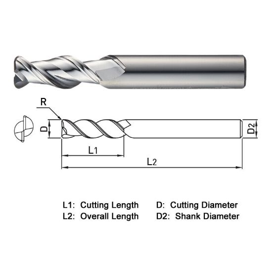 Picture of WIDIN WAR3021620 DIA 16MM SH 0.6299 LOC 1.5748 OAL 3.5433 End Mill Standard Flute High Helix Carbide Uncoated Single End Corner Radius 0.0787 2.00MM ALU-WAVE