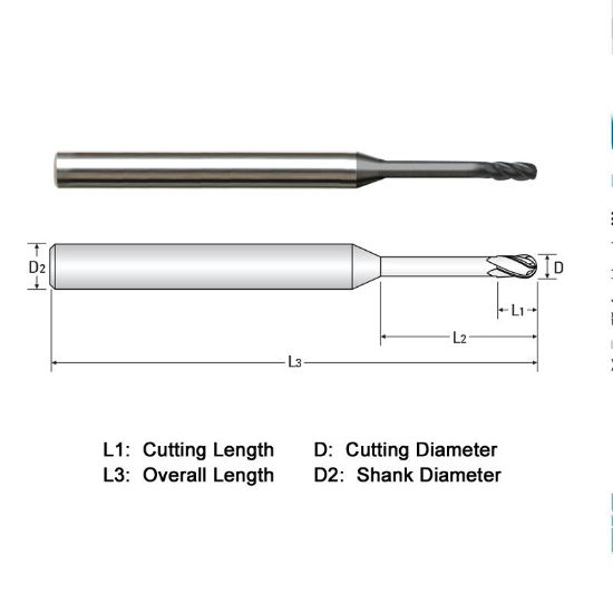 Picture of WIDIN WGNR504A00401SP DIA 1/16 SH 0.1250 LOC 0.0930 OAL 2.50 End Mill Standard Flute Standard Helix Carbide Diamond Single End Corner Radius 0.1000 2.54MM Z-GRA-MATE