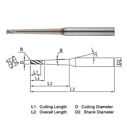 Picture of WIDIN WR542015020208 DIA 1.50MM SH 0.1575 LOC 0.0906 OAL 1.968 End Mill Standard Flute Standard Helix Carbide AlTiN Single End Corner Radius 0.0079 0.20MM WINNER