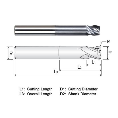 Picture of WIDIN XR525A064015 DIA 1 SH 1.00 LOC 2.2500 OAL 5.00 End Mill Standard Flute Variable Helix Carbide TiAlN Single End Corner Radius 0.0150 0.38MM X-STAR