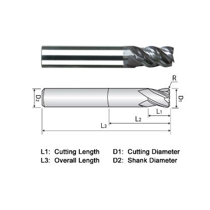 Picture of WIDIN XXR514A064035SP DIA 1 SH 1.00 LOC 2.00 OAL 5.00 End Mill Standard Flute Variable Helix Carbide TiAlN Single End Corner Radius 0.0350 0.89MM XX-STAR
