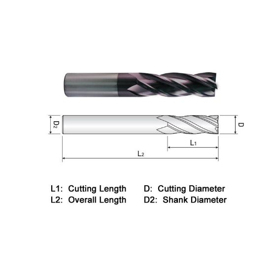 Picture of WIDIN ZA304048LF DIA 3/4 SH 0.7500 LOC 2.2500 OAL 5.00 End Mill Standard Flute Standard Helix Carbide AlTiN Single End Square Sharp General Purpose