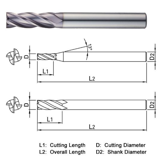Picture of WIDIN ZE324103 DIA 10MM SH 0.3937 LOC 2.1654 OAL 7.0866 End Mill Standard Flute Standard Helix Carbide TiAlN Single End Square Sharp THUNDER