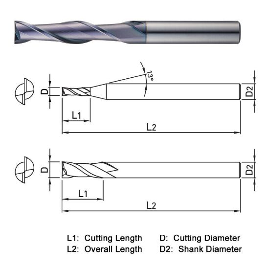 Picture of WIDIN ZE522140 DIA 14MM SH 0.5512 LOC 2.3622 OAL 4.7244 End Mill Standard Flute Standard Helix Carbide AlTiN Single End Square Sharp CLASSIC