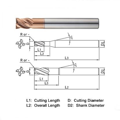 Picture of WIDIN ZS104120 DIA 12MM SH 0.4724 LOC 0.5906 OAL 2.9528 End Mill Standard Flute Standard Helix Carbide AlTiN Single End Square Sharp Z-STAR