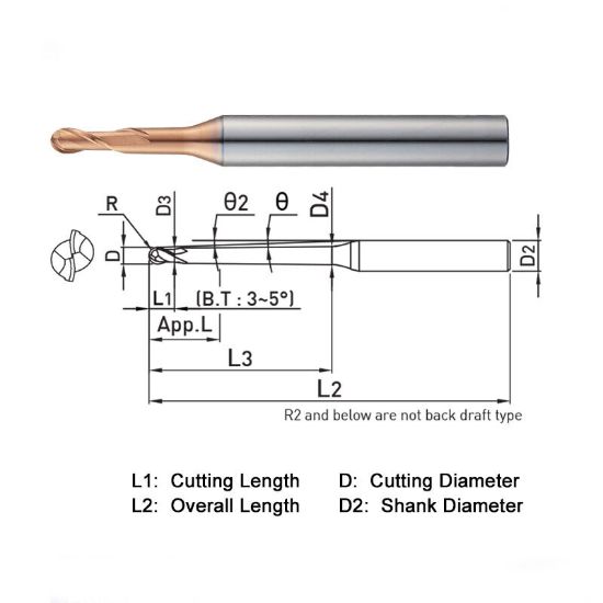 Picture of WIDIN ZSTNB2080-80-10 DIA 8MM SH 0.4724 LOC 0.5510 OAL 5.5118 End Mill Standard Flute Standard Helix Carbide AlTiN Single End Ball Nose Z-STAR