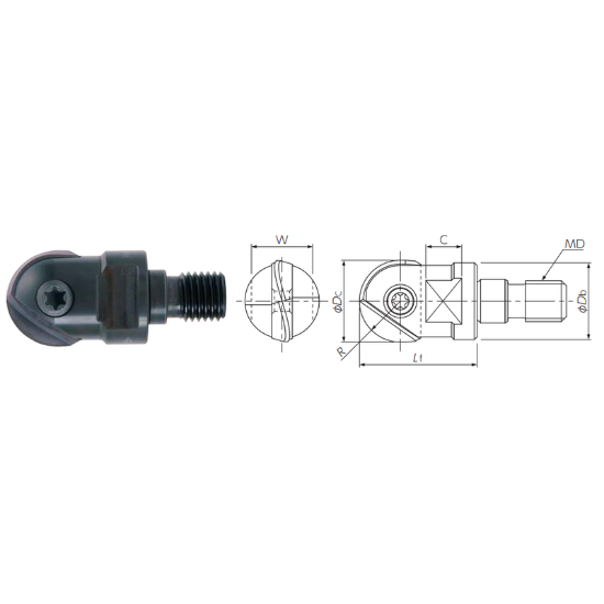 Picture of DIJET MBN-100-M6-H Ball Mill 0.394 Cutter Diameter Screw On M06 Shank 0.708 OAL 1 Flute