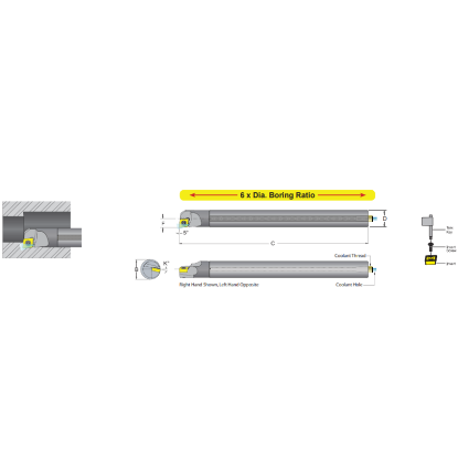 Picture of DORIAN E08M-K-SCLDR-04 Boring Bar 80.0° Carbide Round With One Flat 0.315 Shank 5.250 OAL